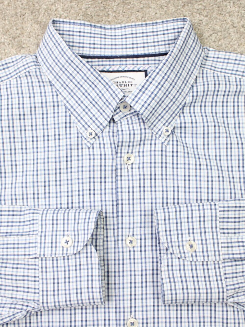 Charles Tyrwhitt Shirt Mens 17 1/2, 35 Blue Classic Fit Non-Iron Long Sleeve